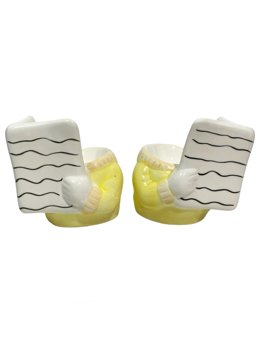 Vintage 1970s Knobler & Rising Hawk Ceramic Egg Cups Morning Newspaper Readers